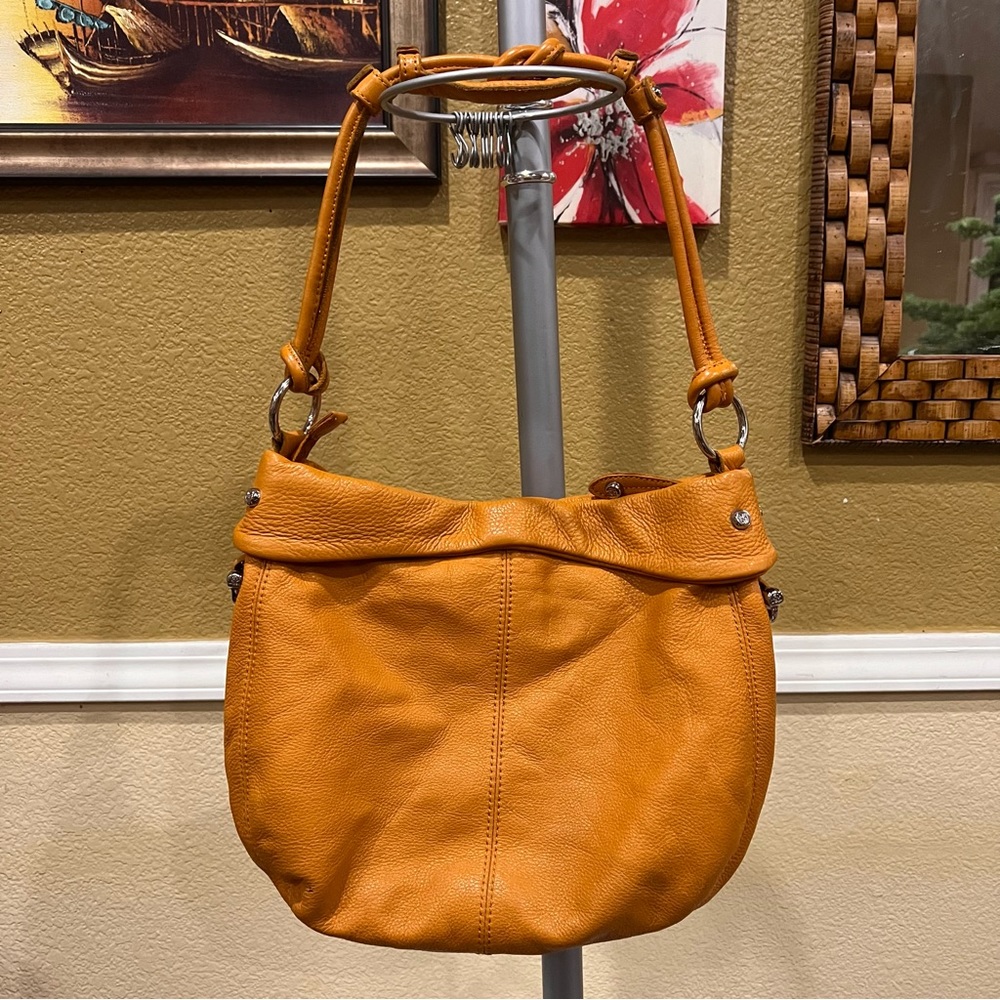 Allison Scott Adrianna Hobo Orange Pebbled Leather Bag